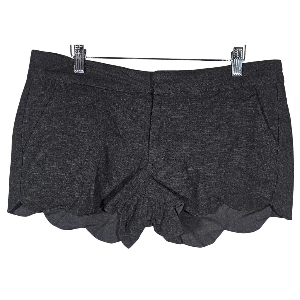 Black Scalloped Hem Shorts L Cotton & Linen Blend By Miami